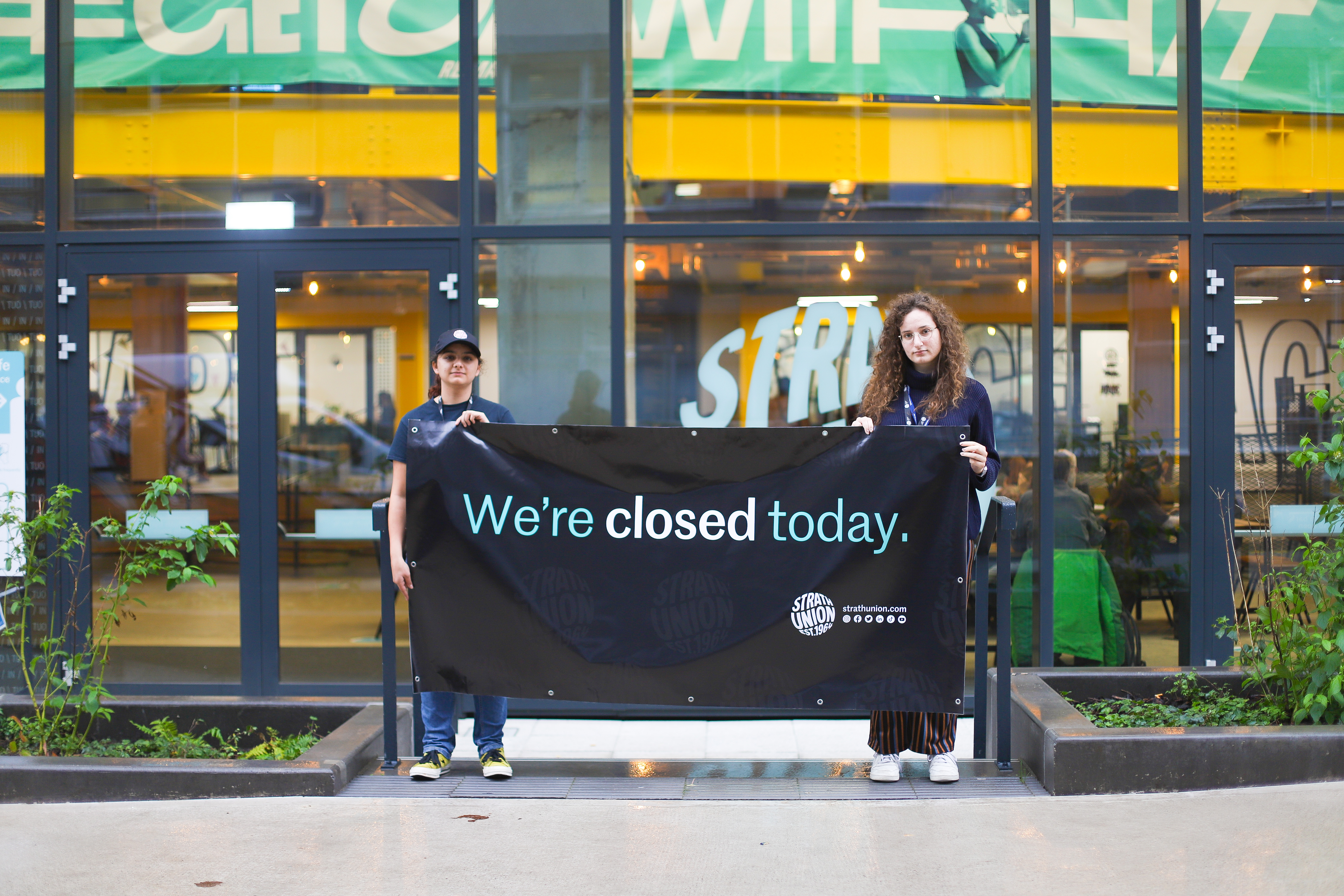 Accompanying photo taken at Strath Union, 51 Richmond Street: Left- Nesha Malone, Strath Union Vice President Inclusion, Right- Savvina Kritharidou, Strath Union Vice President Education